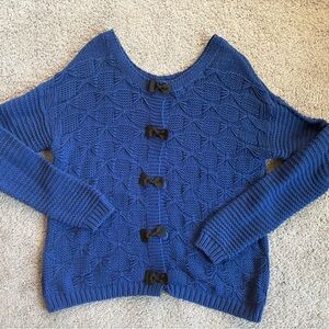 Jessica Simpson Blue Cardigan with black bow button closures